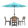 Flash Furniture Faux Teak 35" Table-Teal Umbrella-Base-4 Chairs XU-DG-810060364-UB19BTL-GG